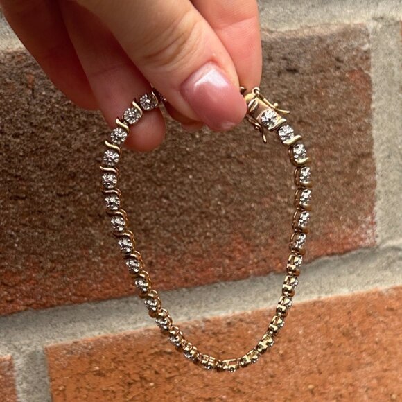 Vintage 925 Gold Plated Tennis Bracelet 7.5” - Picture 2 of 9